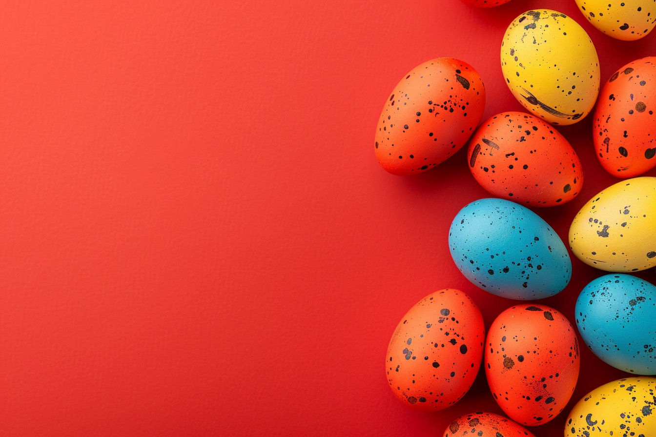 Image gratuite Œufs colorés, fond rouge 4