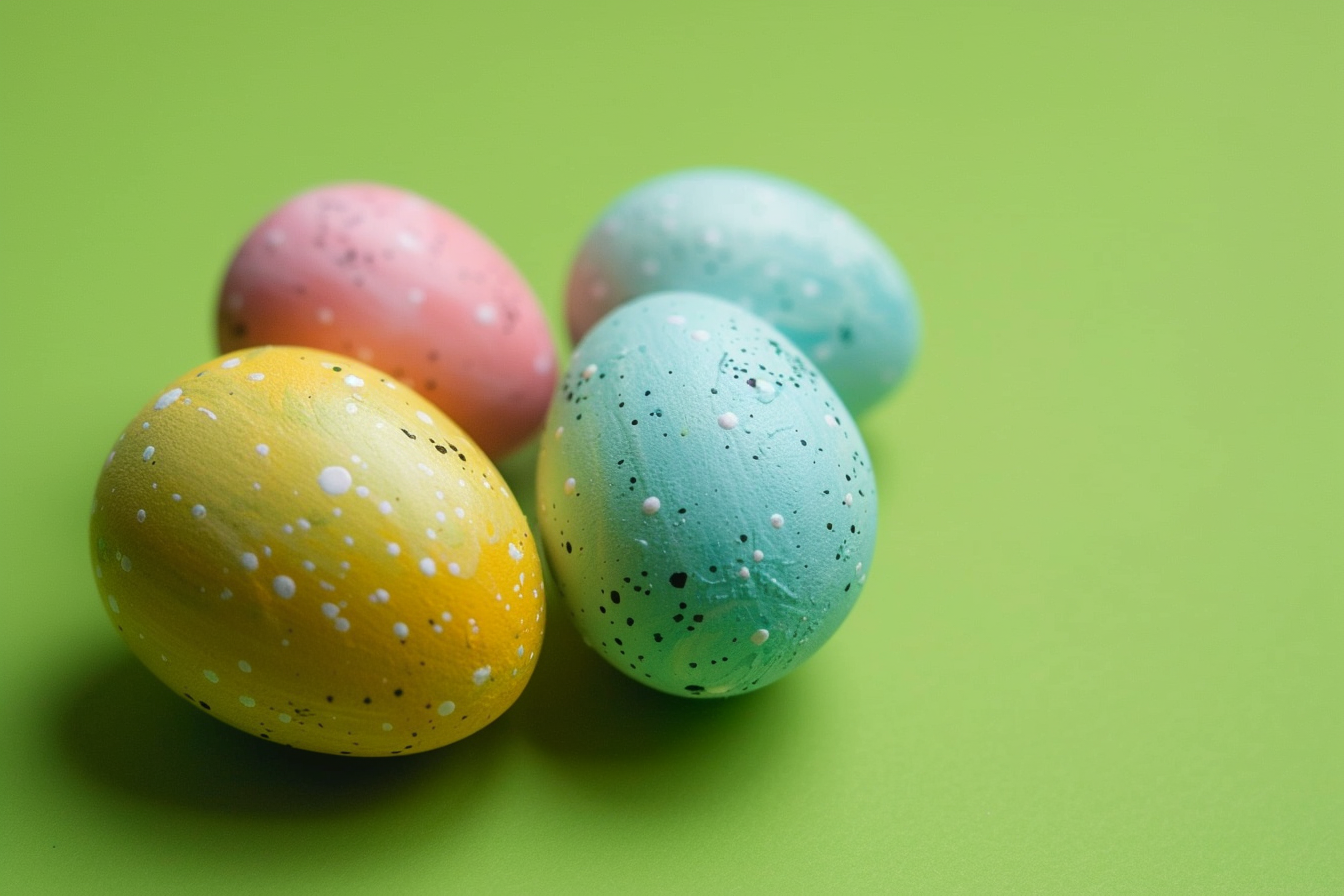 Image gratuite Œufs colorés, fond vert vif 1