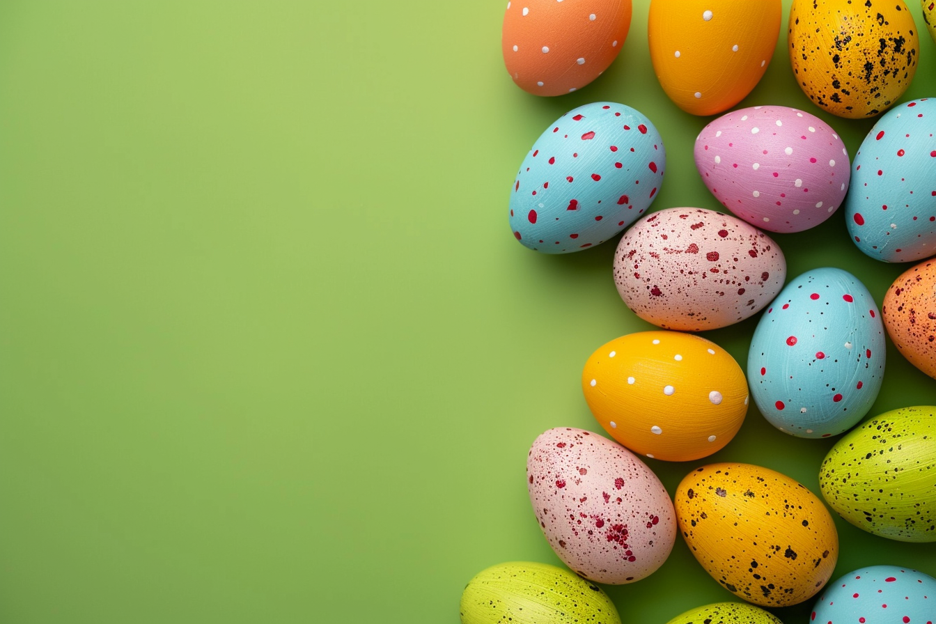 Image gratuite Œufs colorés, fond vert vif 2