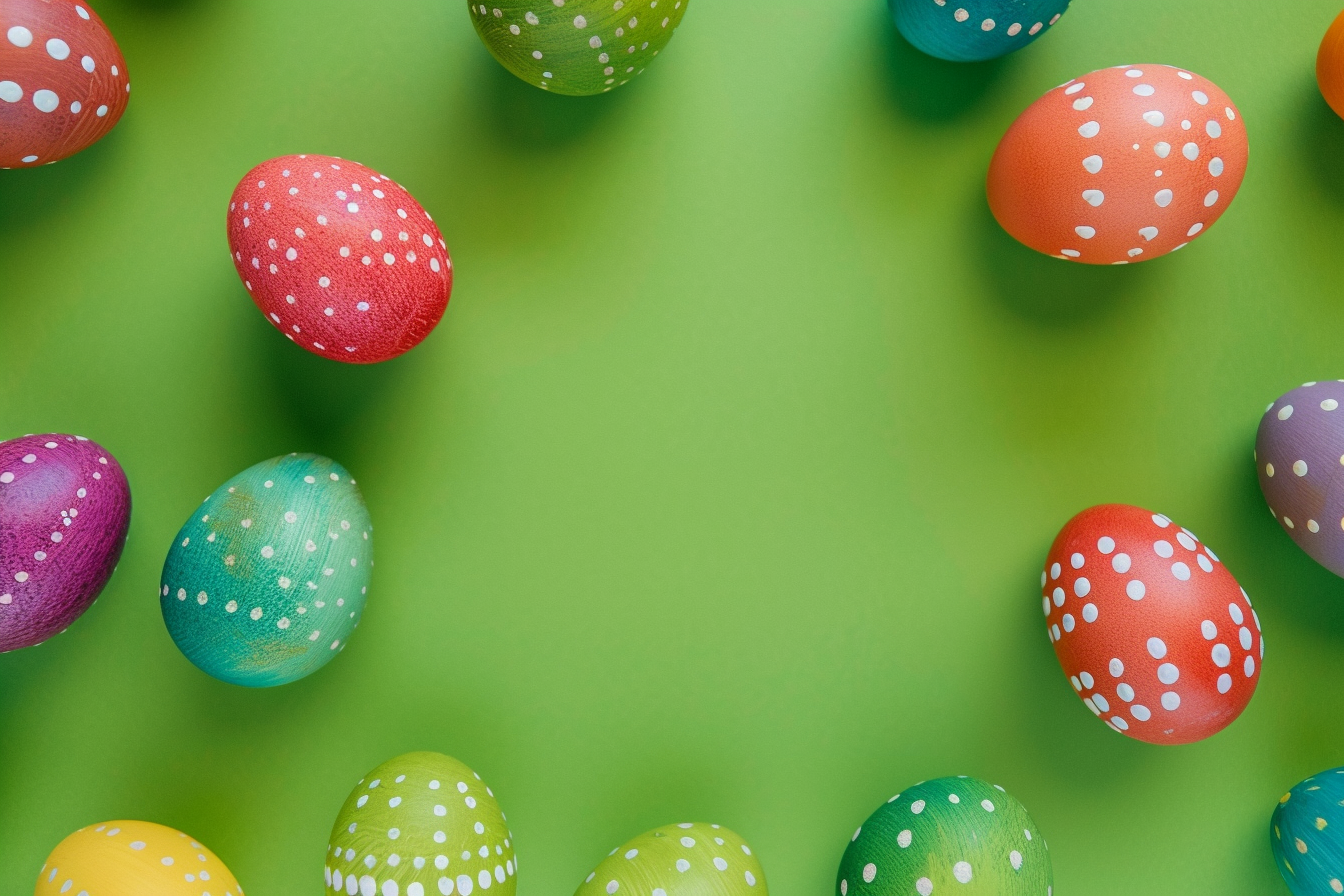 Image gratuite Œufs colorés, fond vert vif 3