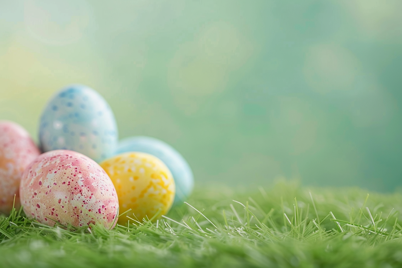 Image gratuite Œufs colorés, fond vert vif 4