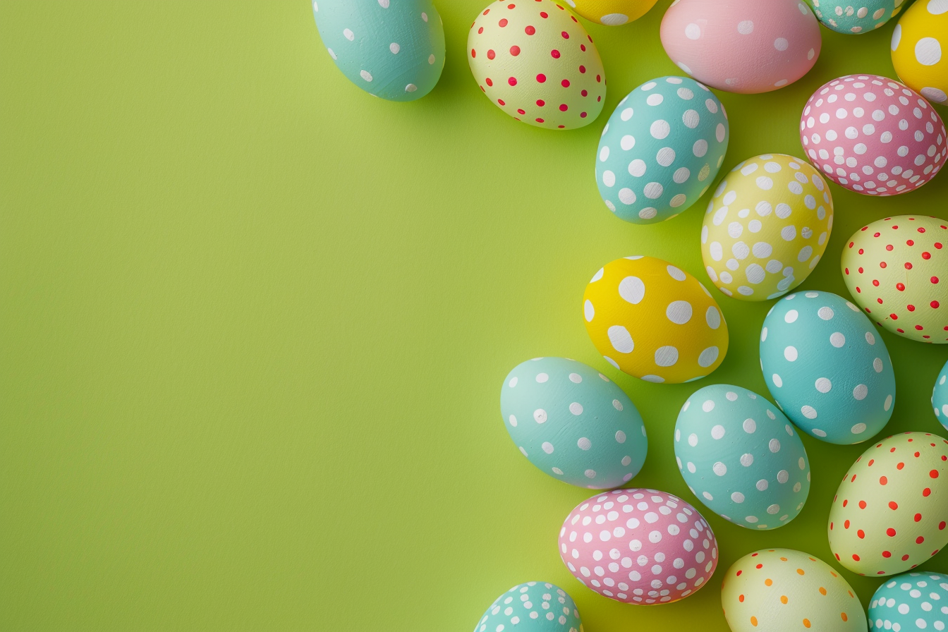 Image gratuite Œufs colorés, fond vert vif 6