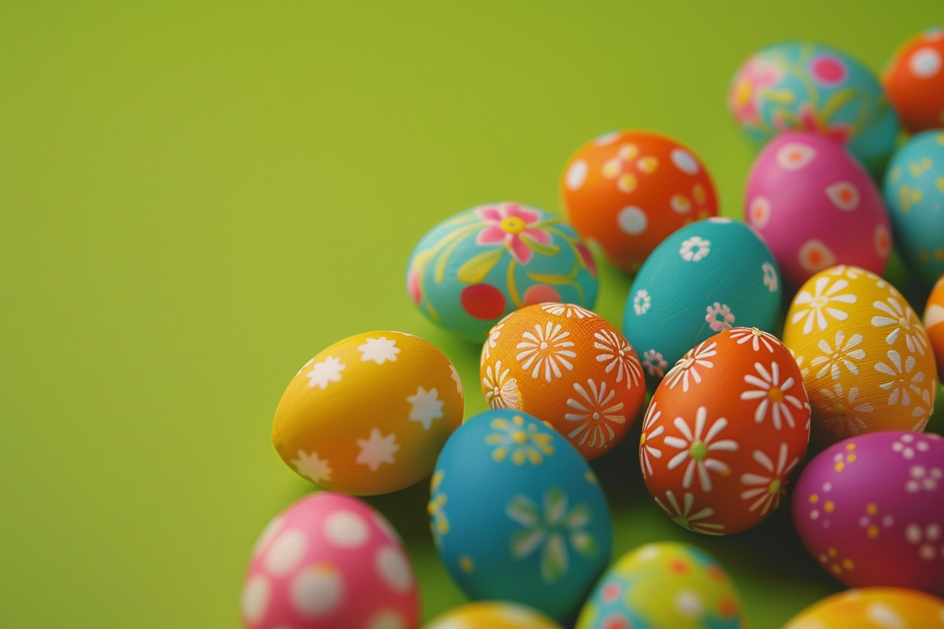 Image gratuite Œufs colorés, fond vert vif 7