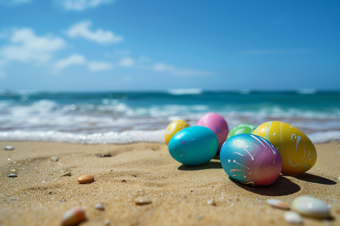 Image gratuite Œufs colorés, plage sable, vagues océan 2
