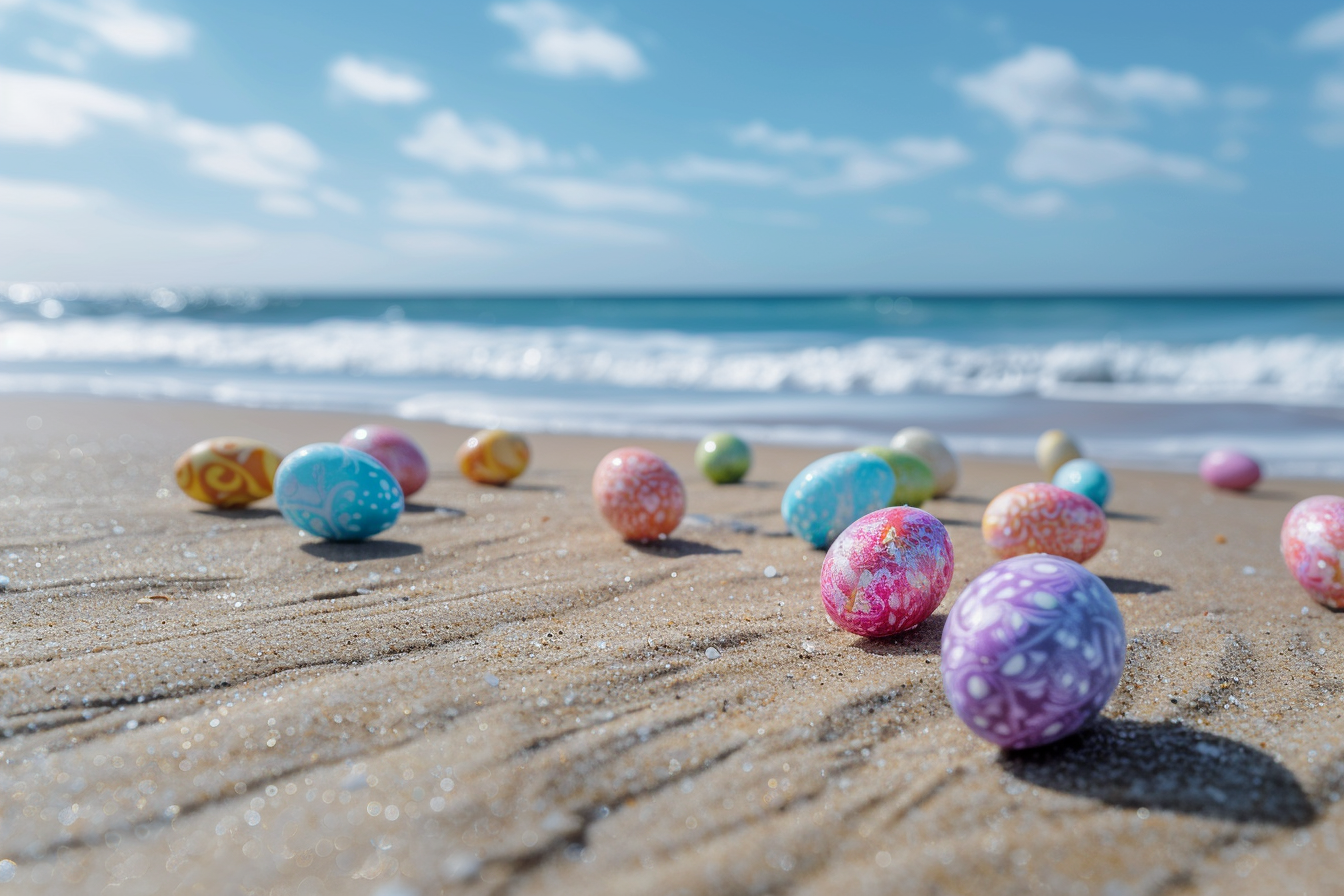 Image gratuite Œufs colorés, plage sable, vagues océan 4