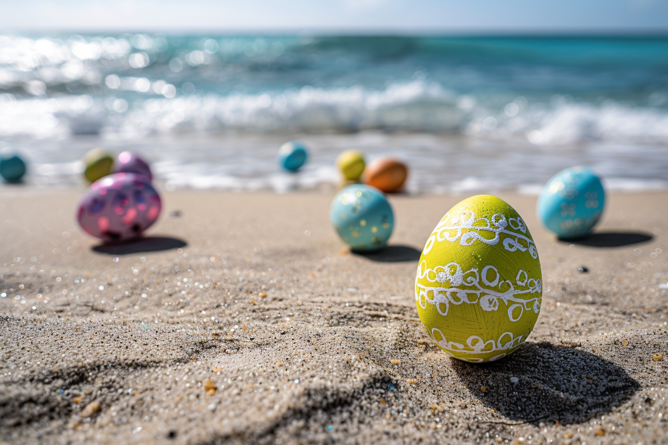 Image gratuite Œufs colorés, plage sable, vagues océan 5