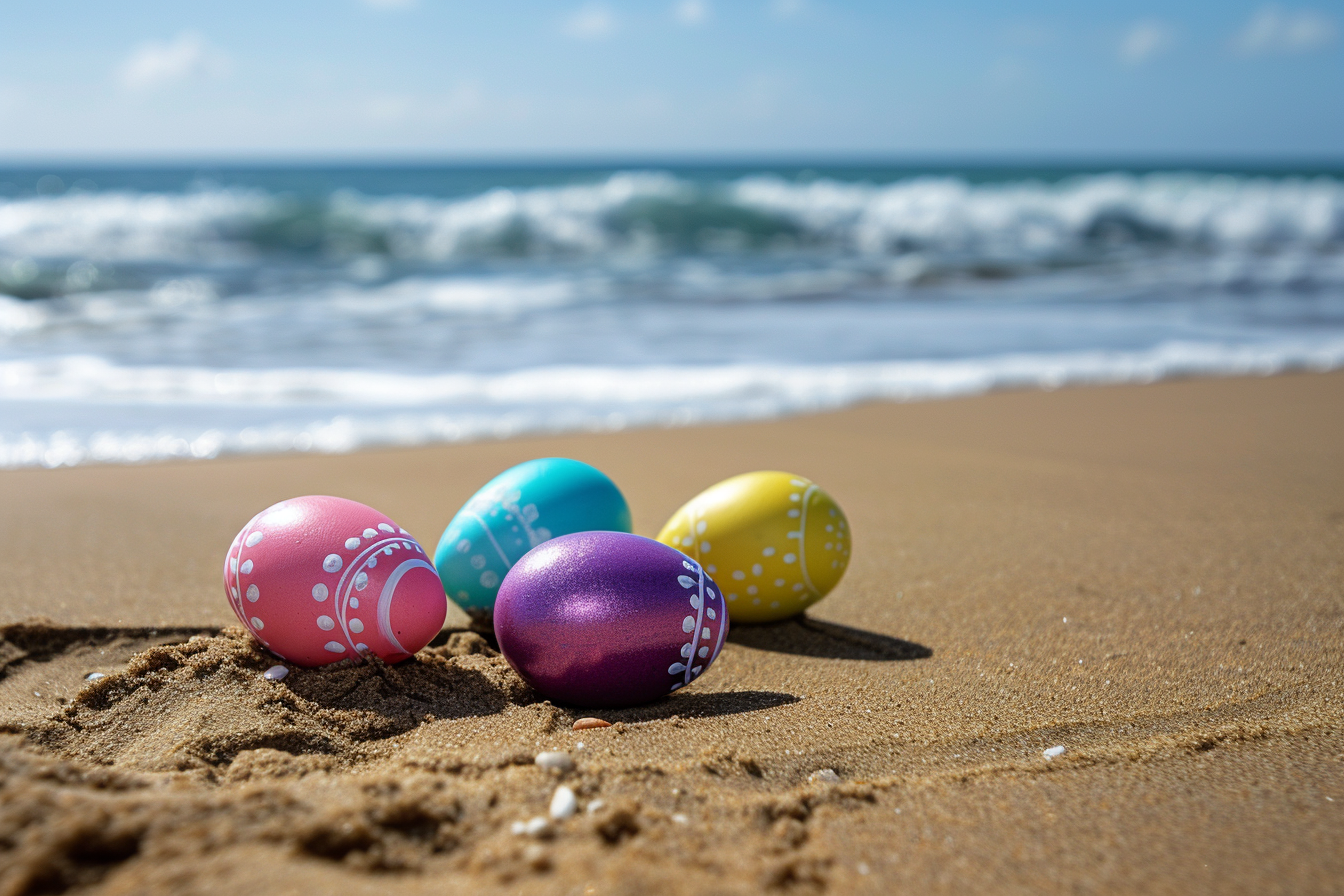Image gratuite Œufs colorés, plage sable, vagues océan 6