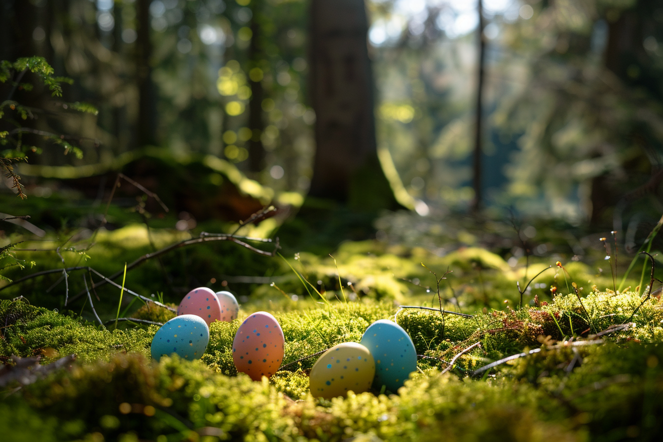 Image gratuite Œufs, sol forestier moussu, lumière tamisée 2