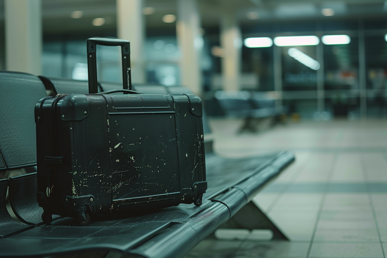 Image gratuite Valise noire rigide abandonnée près d&rsquo;un banc 4