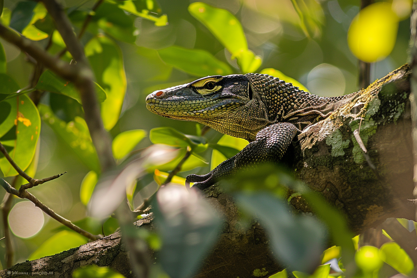 Image gratuite Varan se prélassant dans la lumière tamisée 1