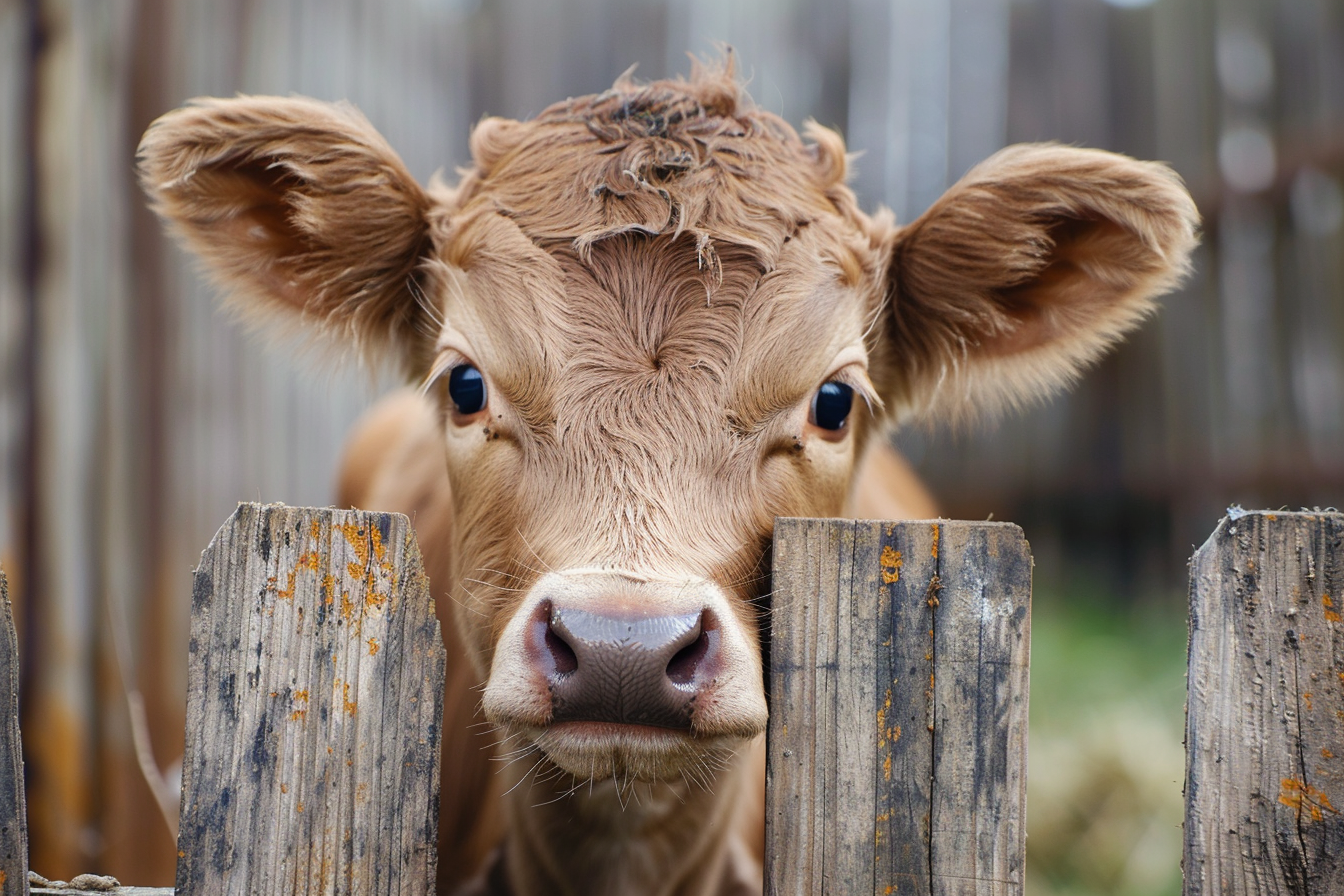 Image gratuite Veau curieux sur clôture en bois 3
