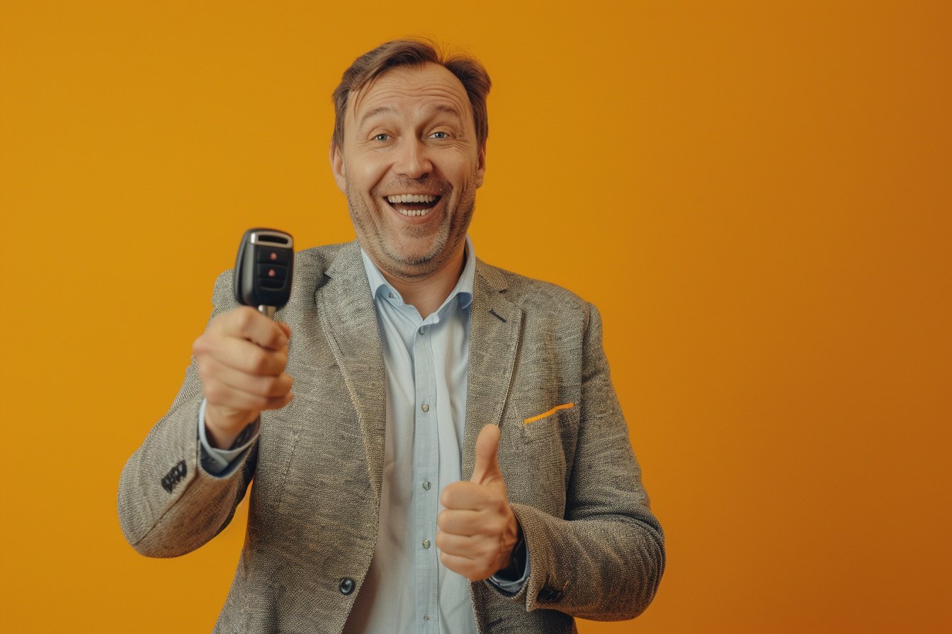 Image gratuite Vendeur de voitures, fond orange 1