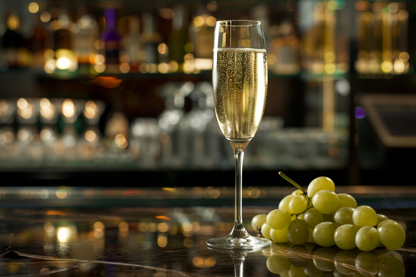 Image gratuite Verre de champagne avec raisins 1