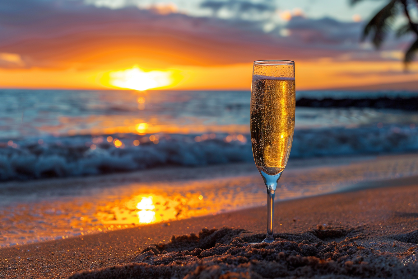 Image gratuite Verre de champagne sur une plage 2