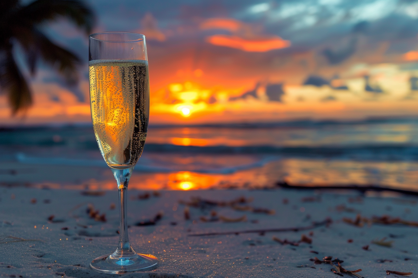 Image gratuite Verre de champagne sur une plage 3