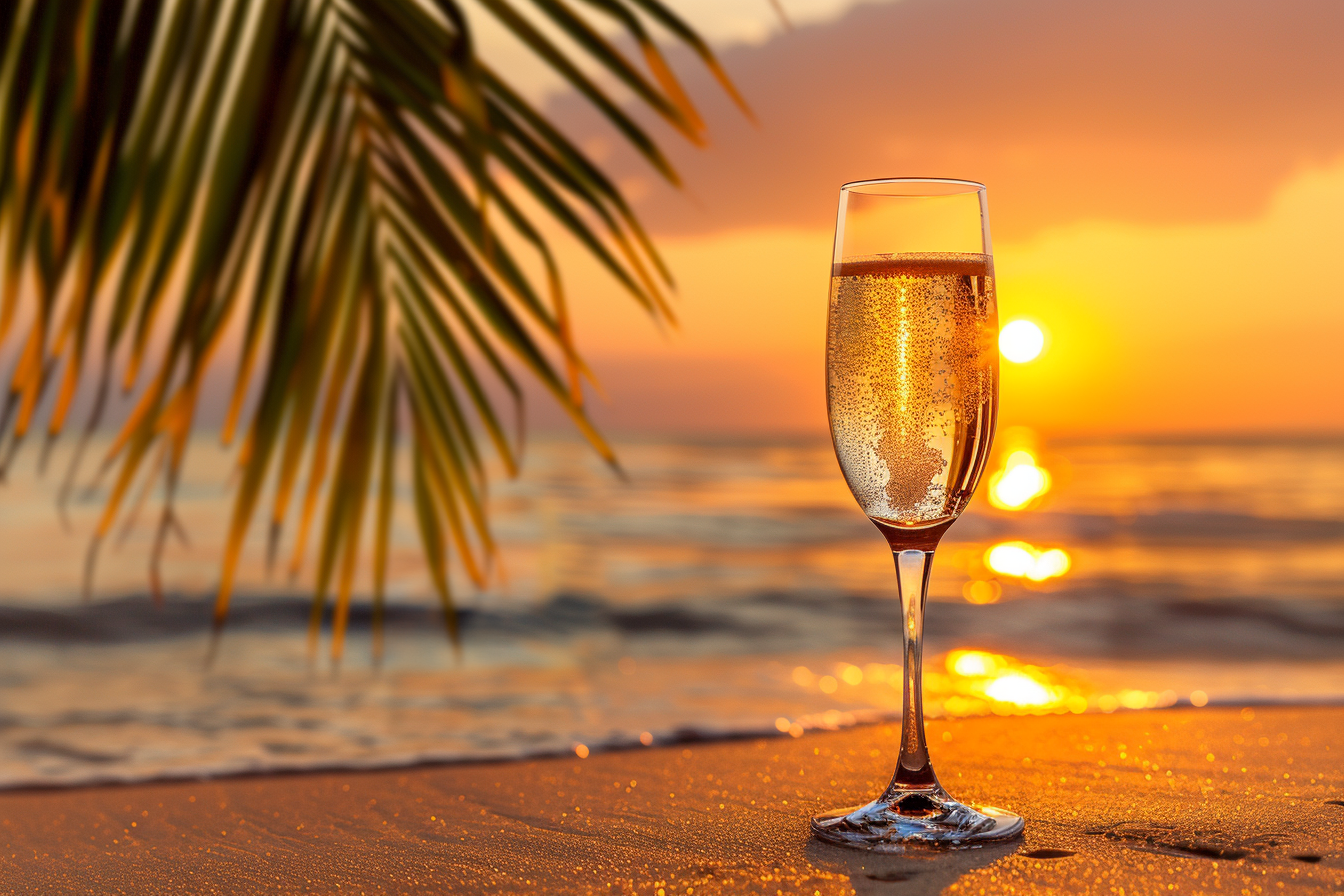 Image gratuite Verre de champagne sur une plage 4