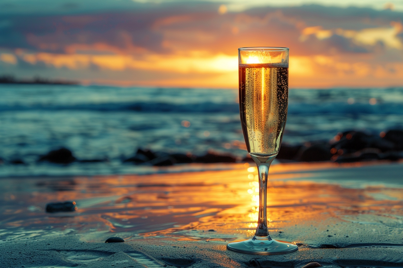 Image gratuite Verre de champagne sur une plage 5