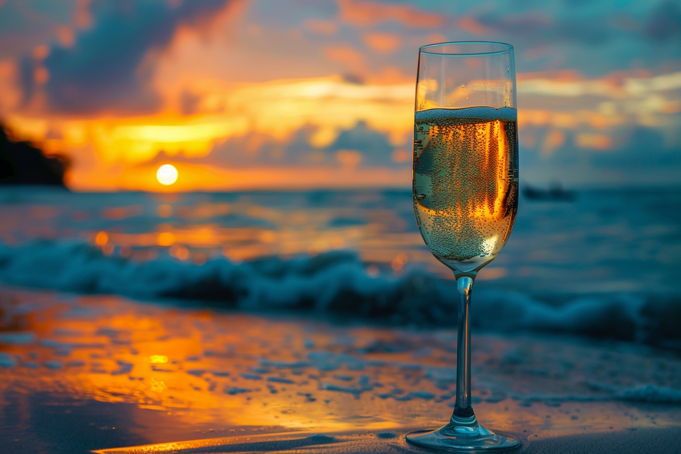 Image gratuite Verre de champagne sur une plage 7