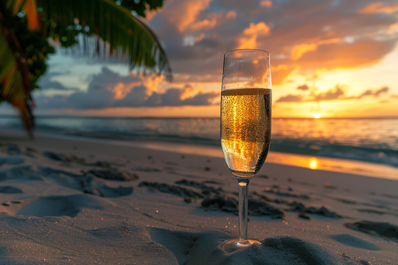 Image gratuite Verre de champagne sur une plage 8