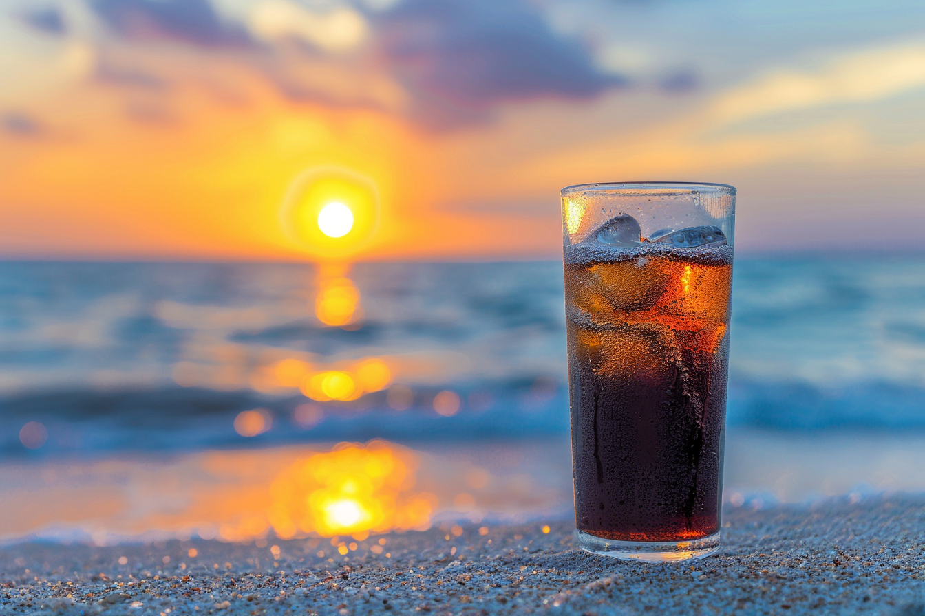 Image gratuite Verre de cola sur une plage 3
