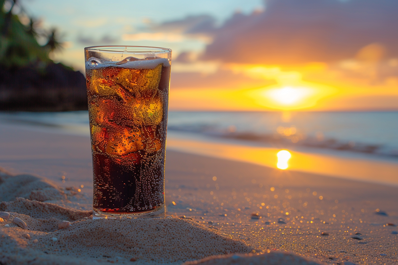 Image gratuite Verre de cola sur une plage 4