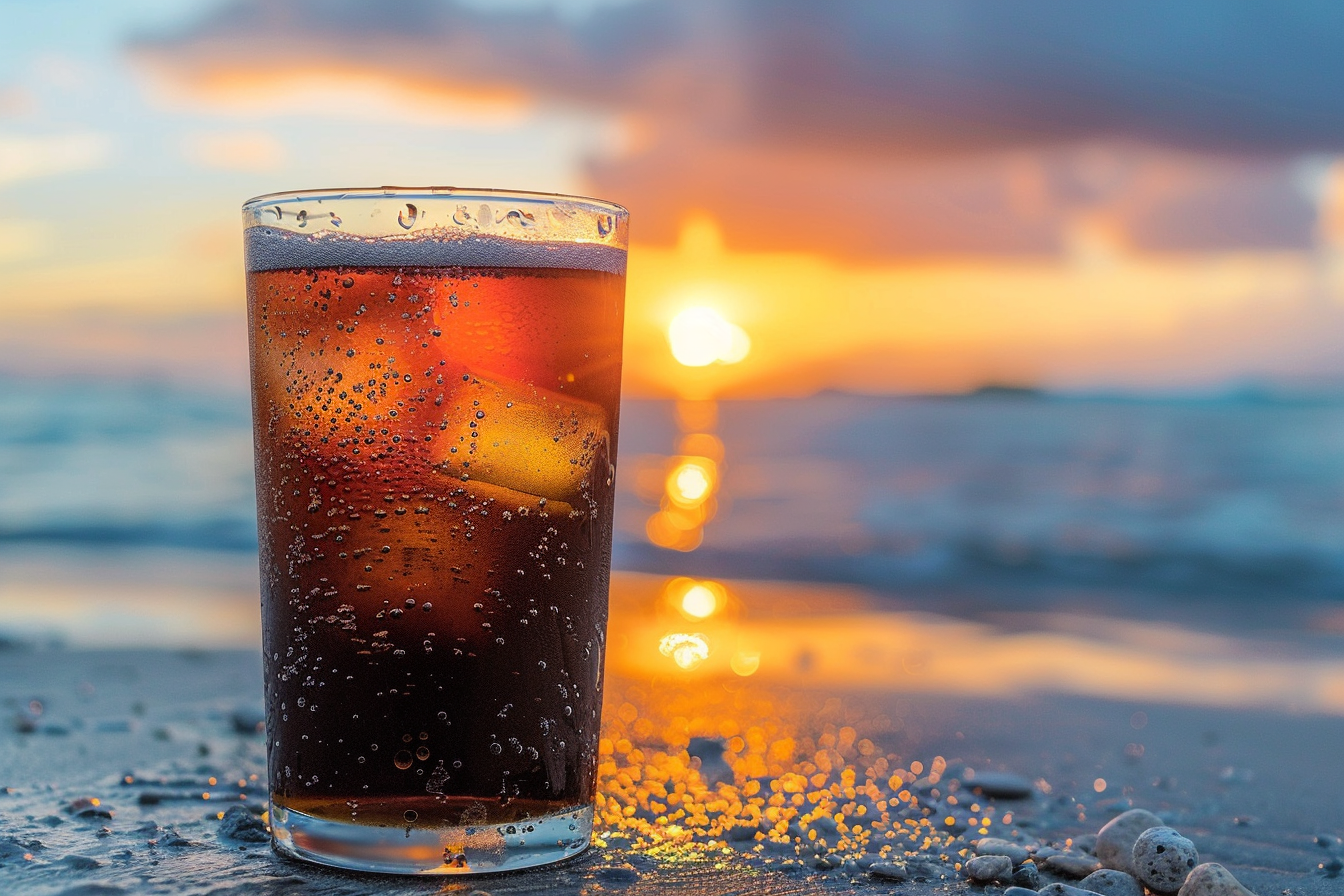 Image gratuite Verre de cola sur une plage 5