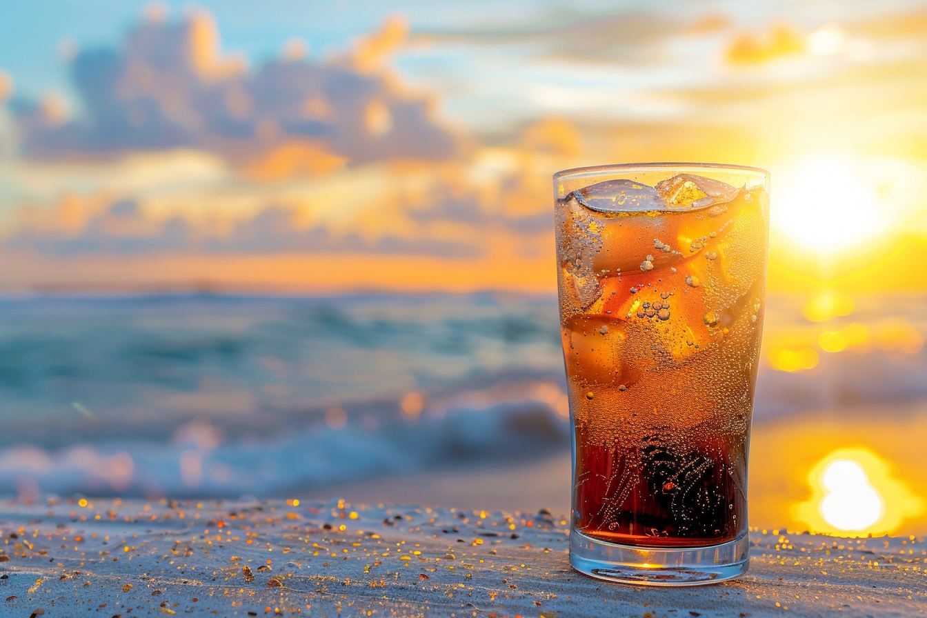 Image gratuite Verre de cola sur une plage 6