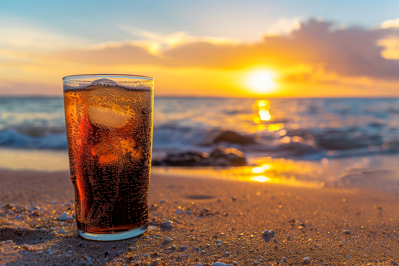 Image gratuite Verre de cola sur une plage 8
