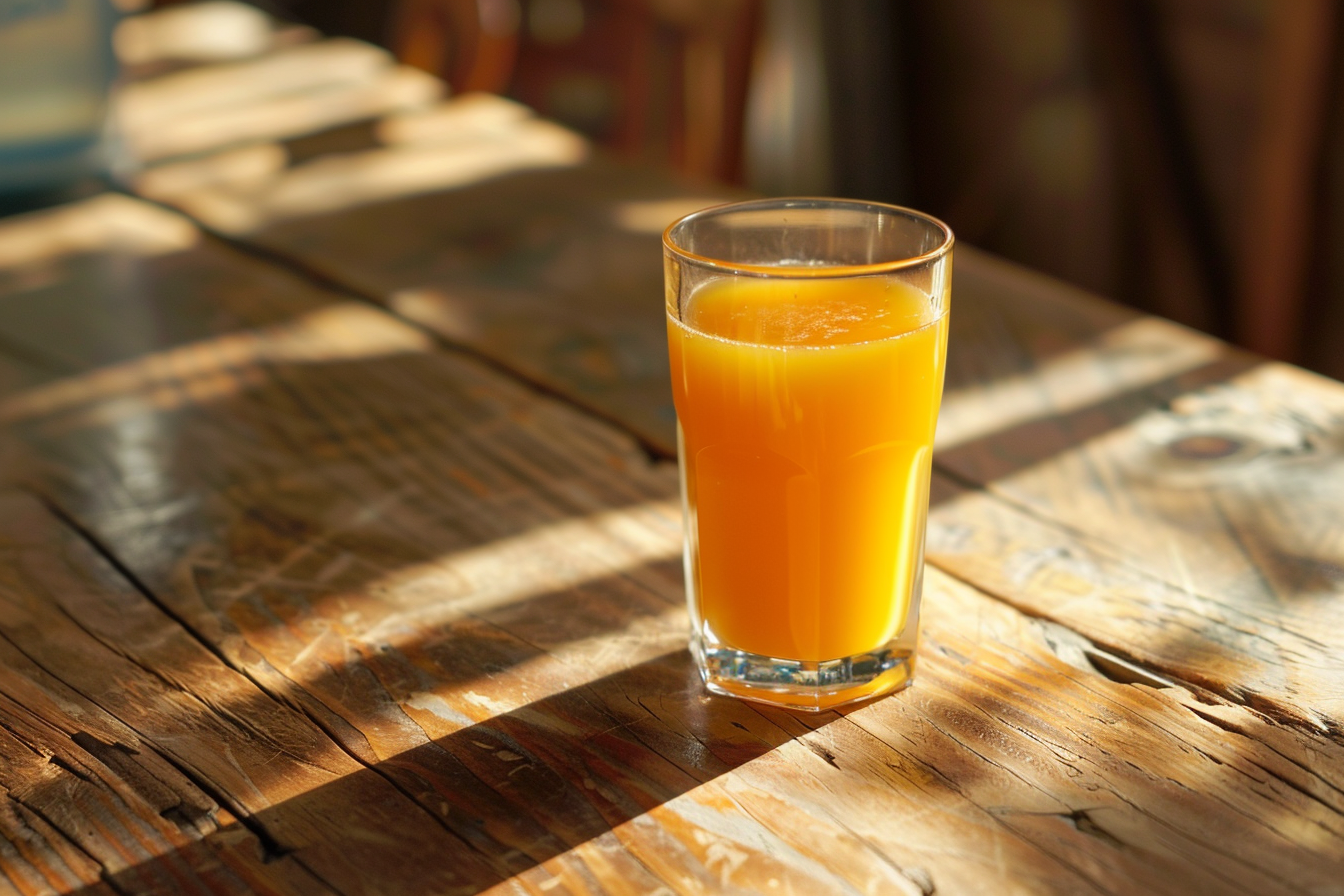 Image gratuite Verre de jus d&rsquo;orange sur table rustique 1