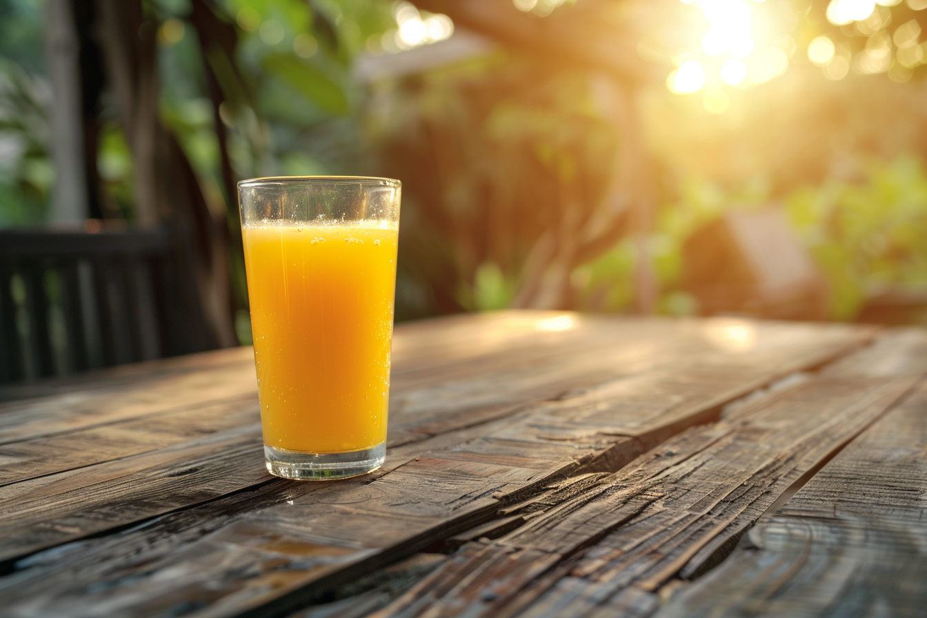 Image gratuite Verre de jus d&rsquo;orange sur table rustique 2