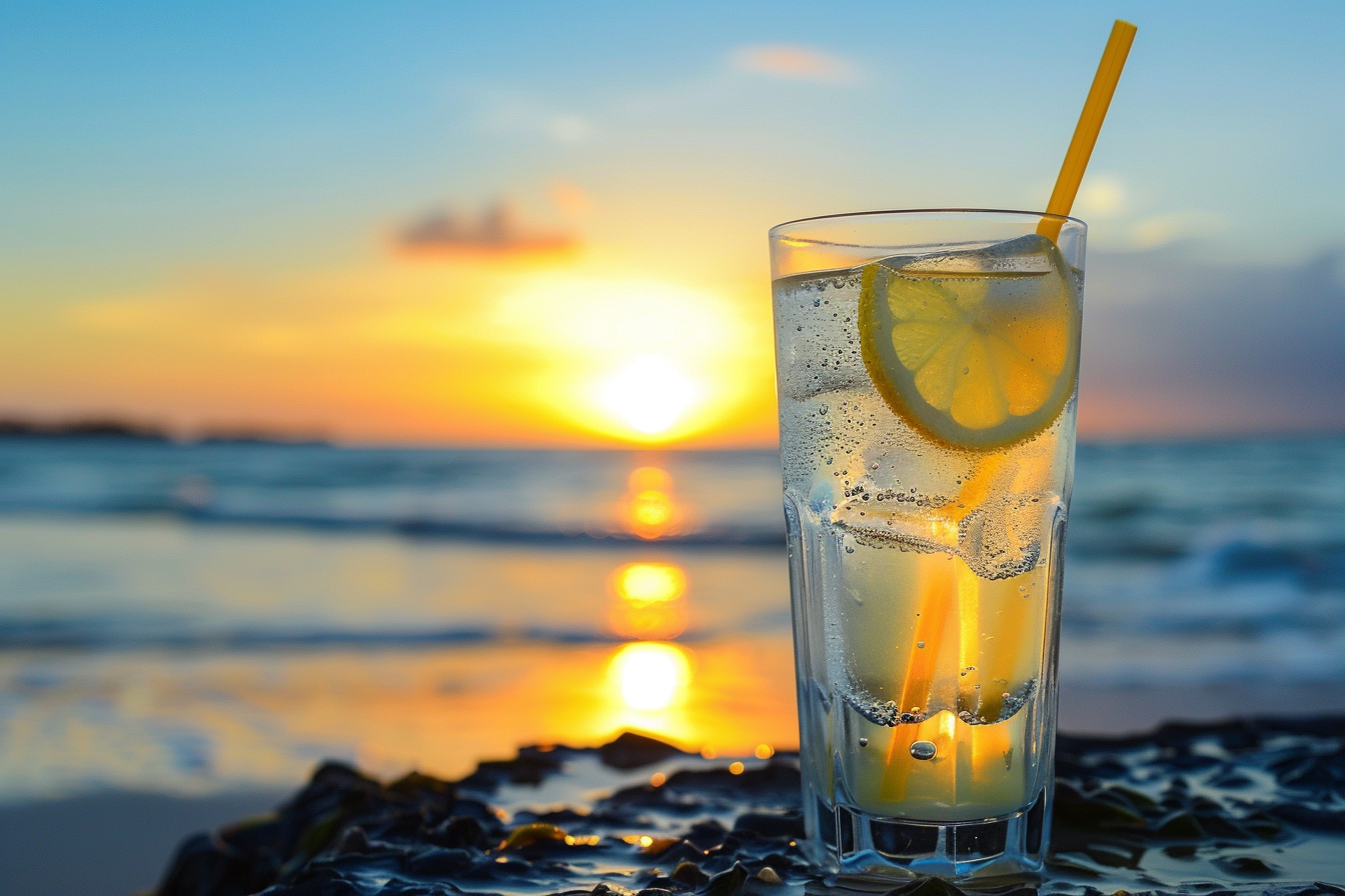 Image gratuite Verre de limonade sur une plage 1