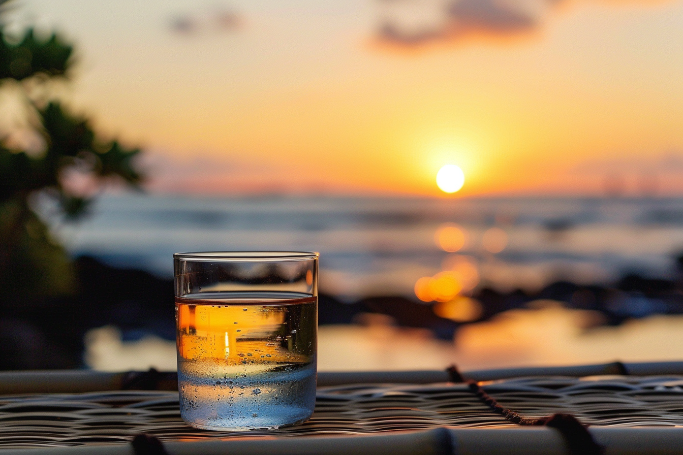 Image gratuite Verre de saké sur une plage 1