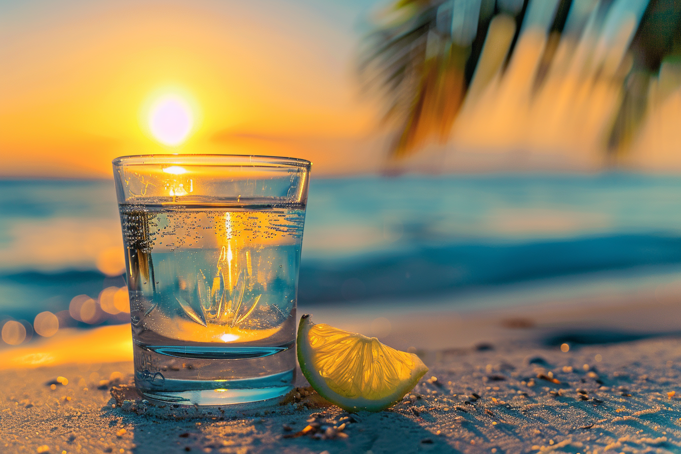 Image gratuite Verre de tequila sur une plage 1