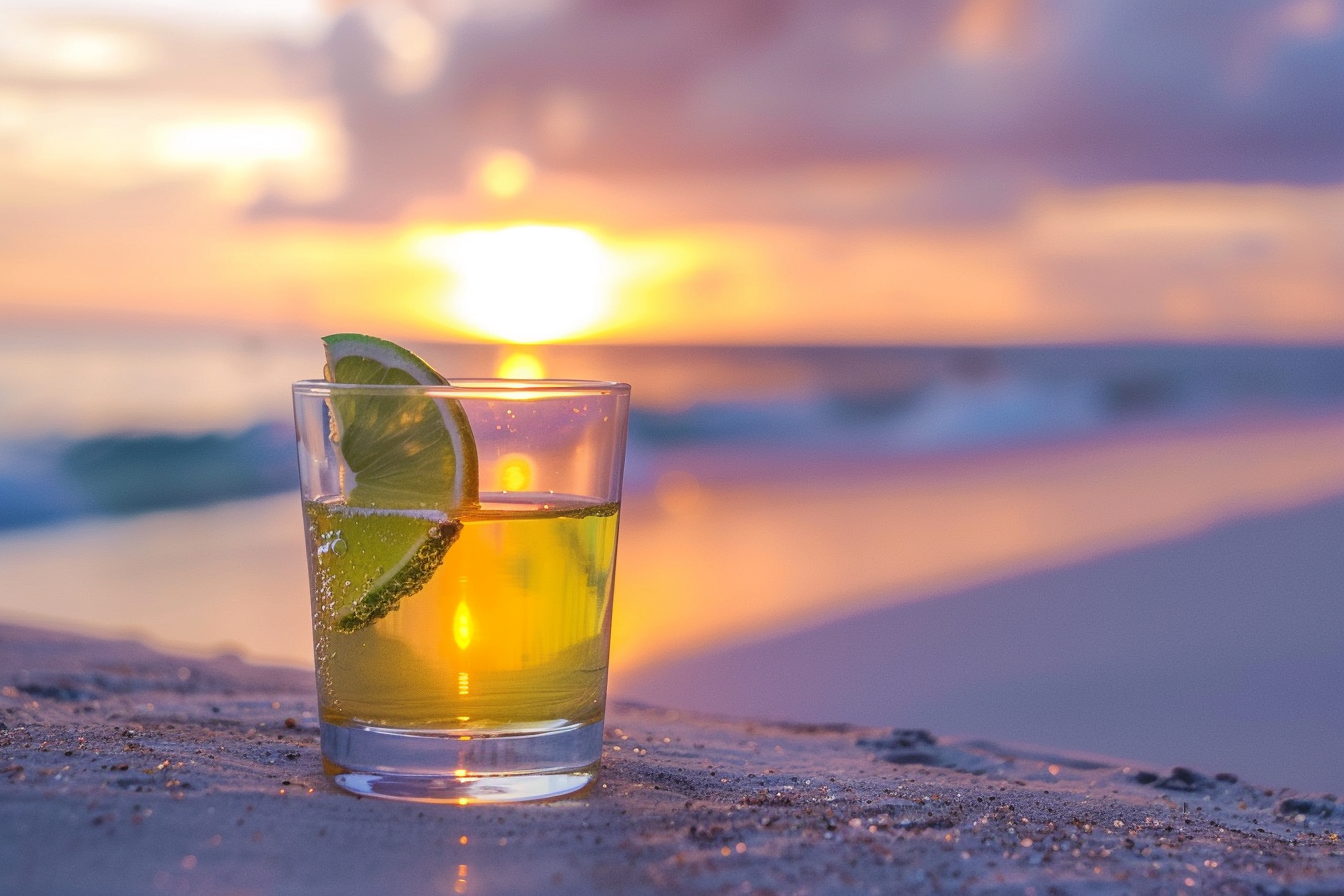 Image gratuite Verre de tequila sur une plage 2