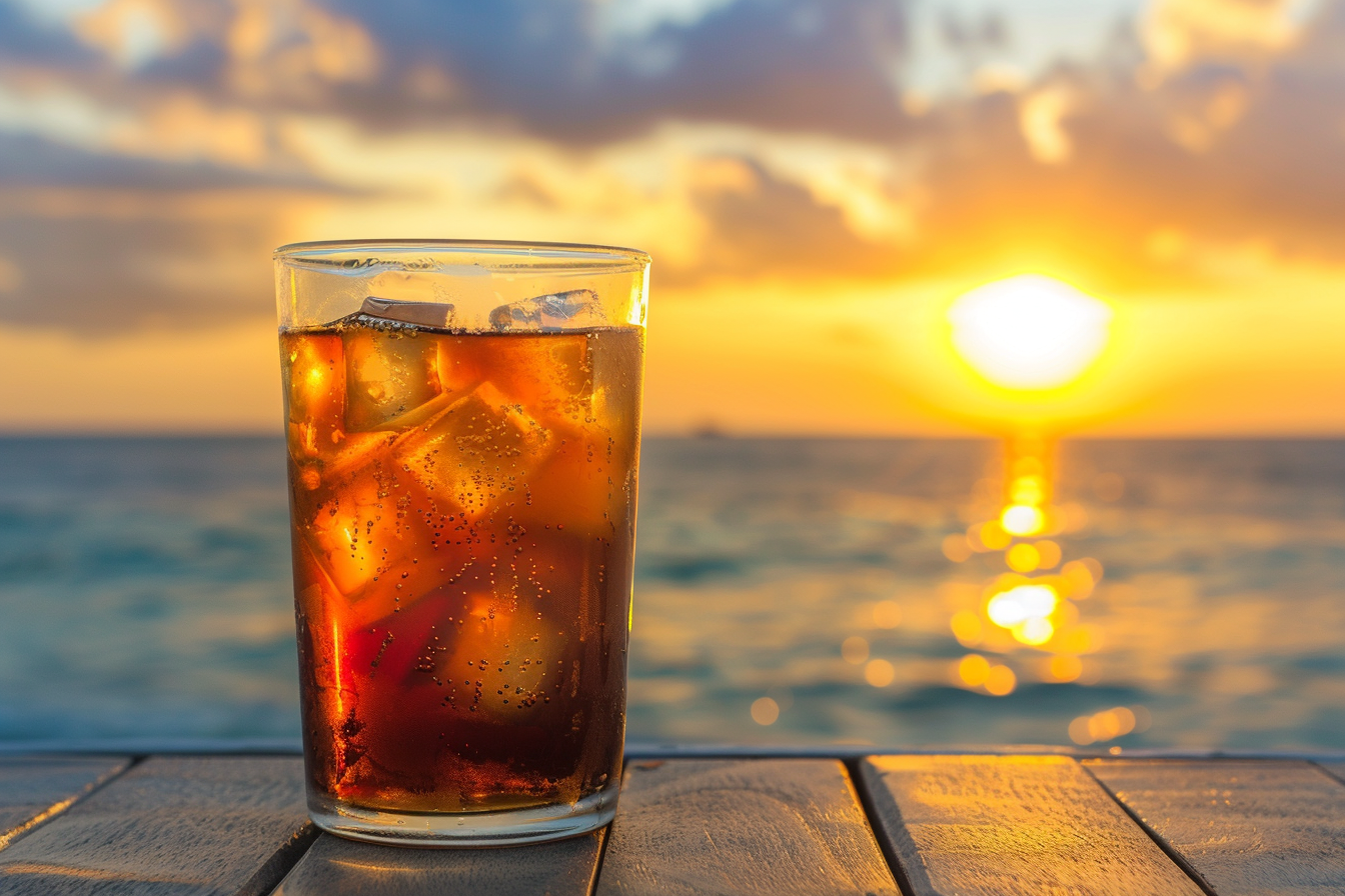 Image gratuite Verre de thé glacé sur une plage 3