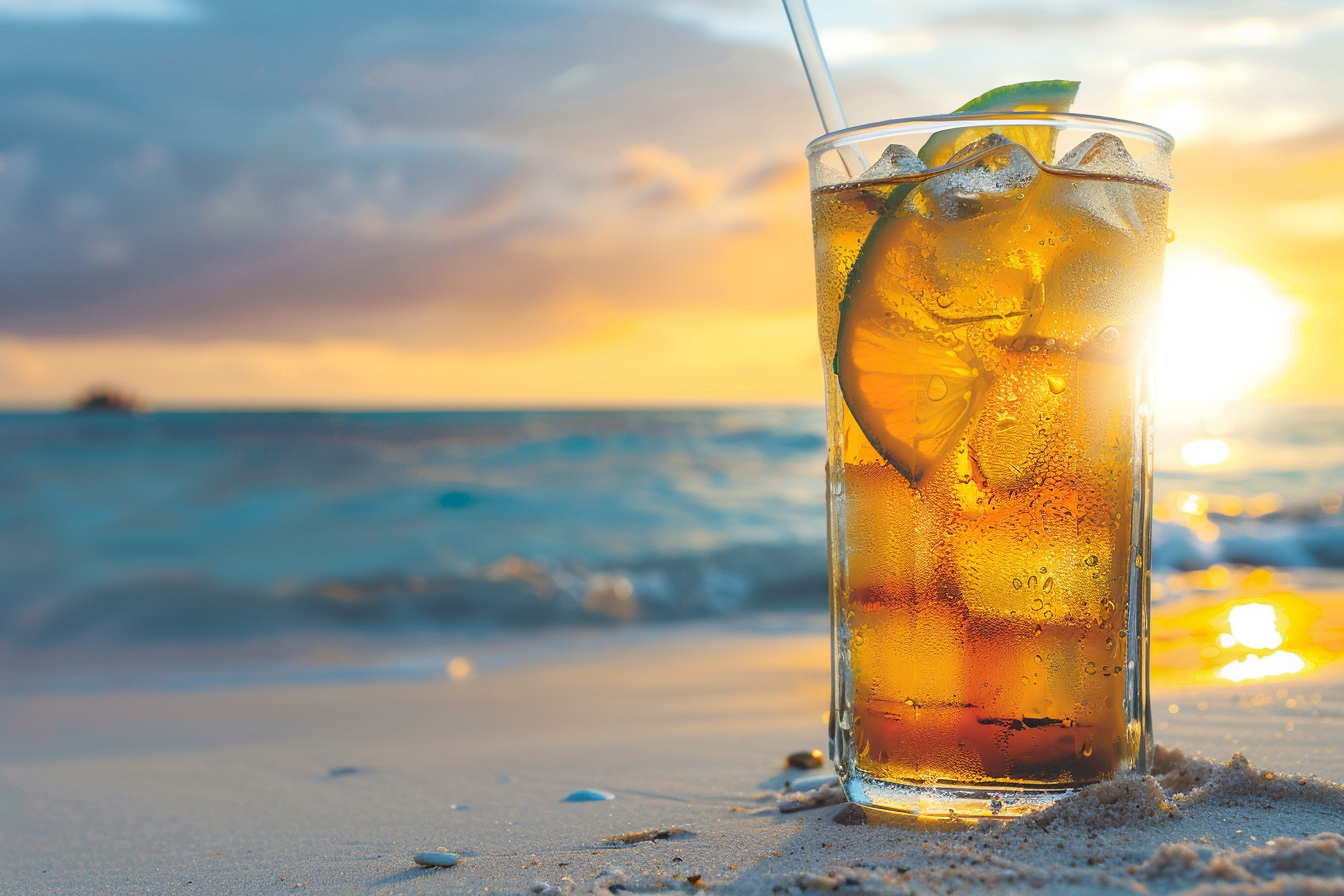 Image gratuite Verre de thé glacé sur une plage 4