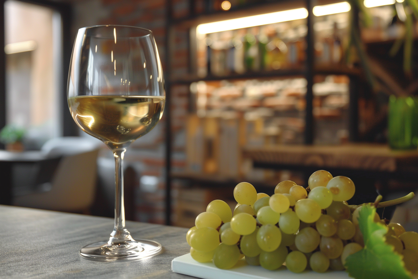 Image gratuite Verre de vin blanc avec raisins 1