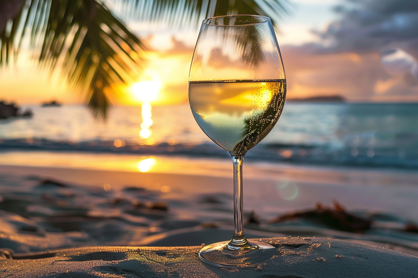 Image gratuite Verre de vin blanc sur une plage 1