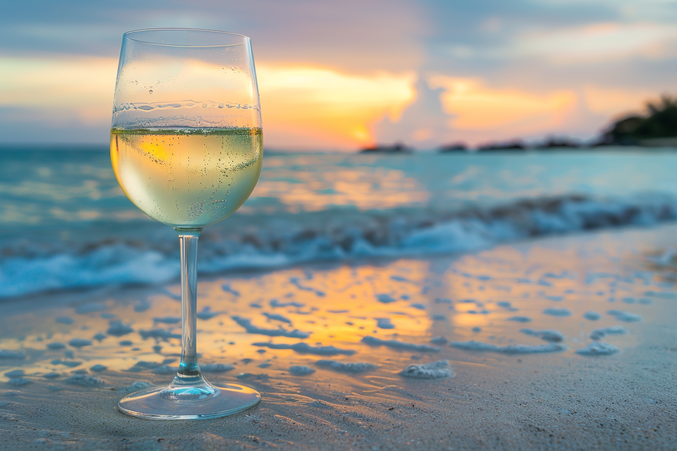Image gratuite Verre de vin blanc sur une plage 2