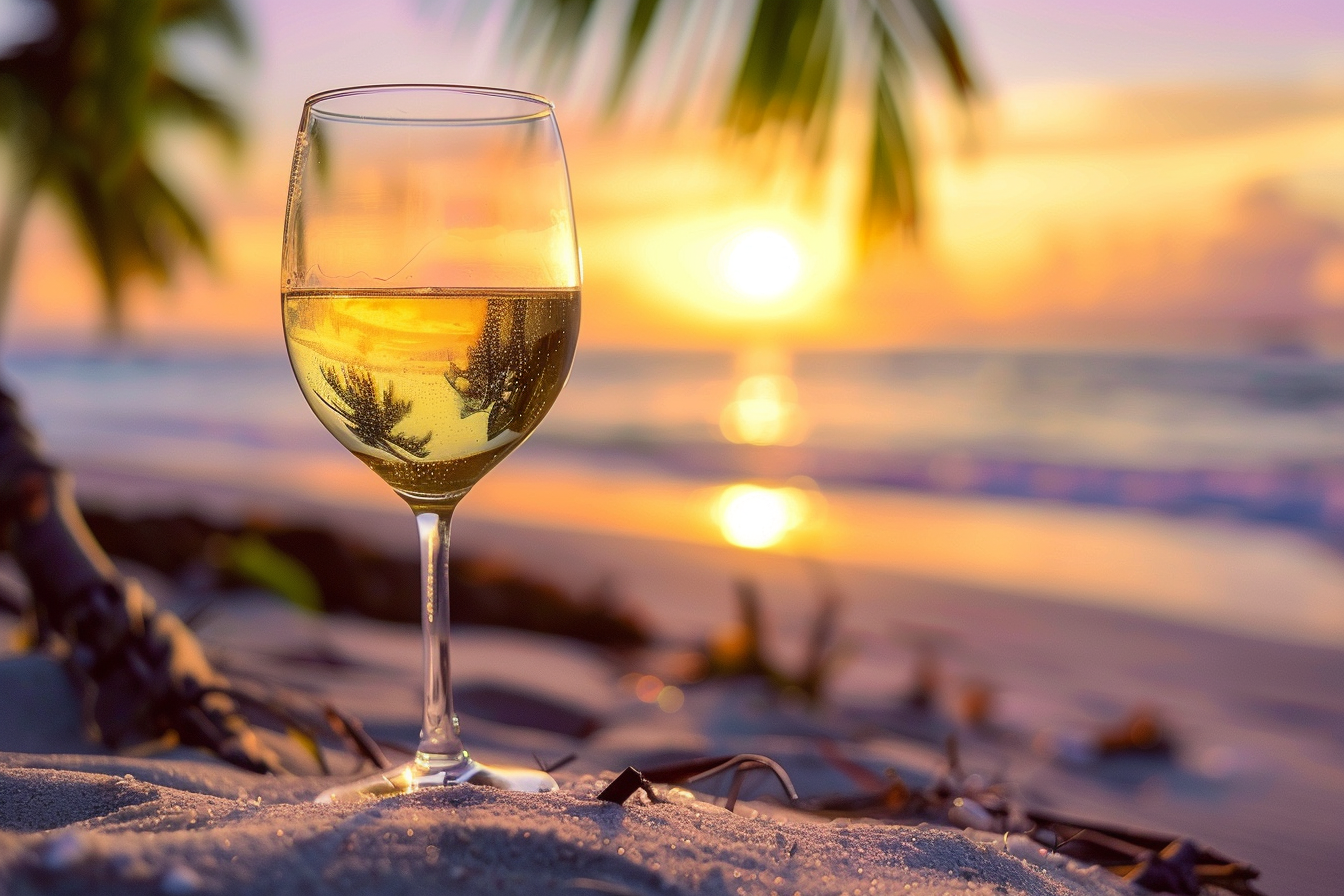Image gratuite Verre de vin blanc sur une plage 3