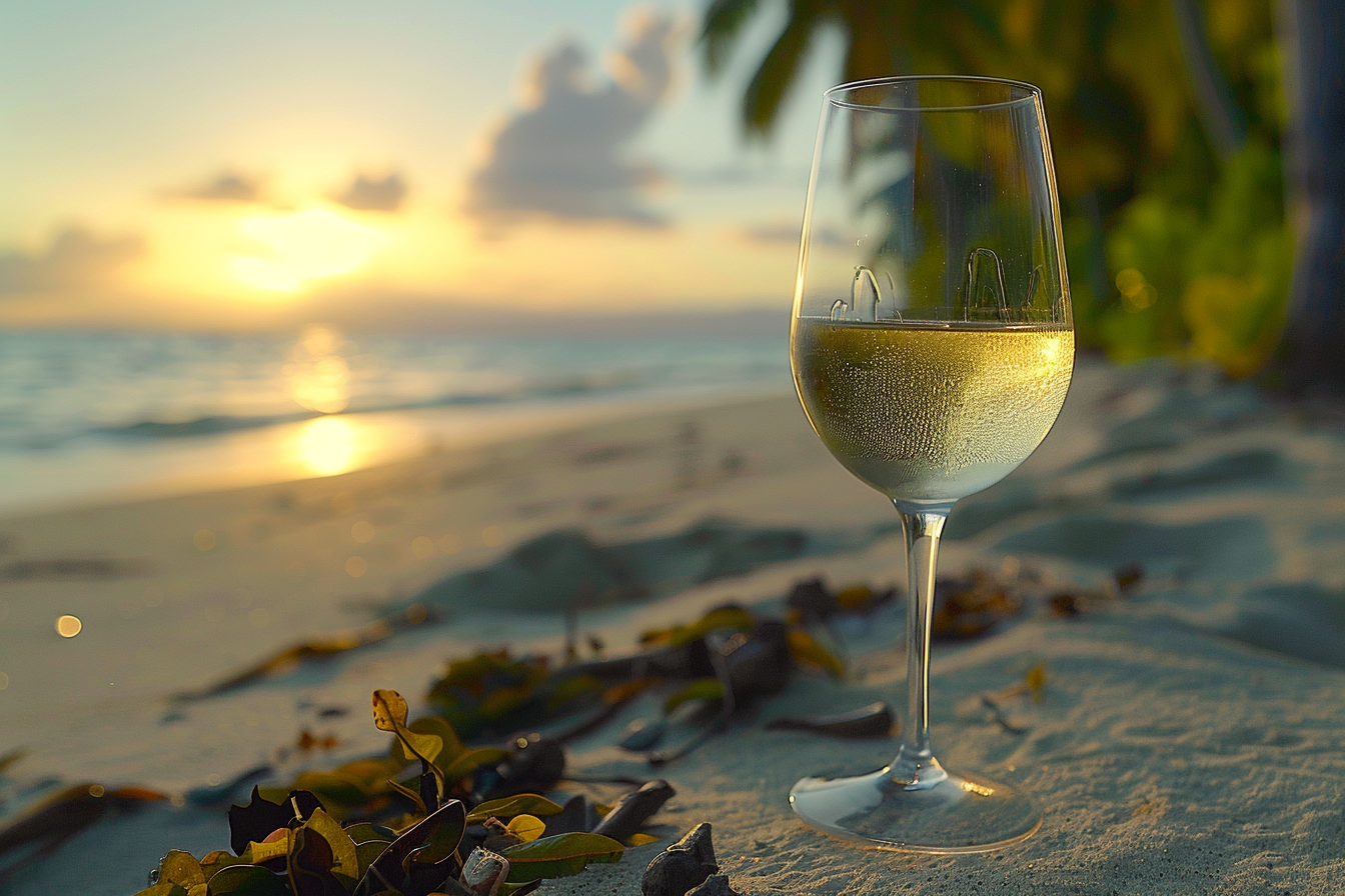 Image gratuite Verre de vin blanc sur une plage 4