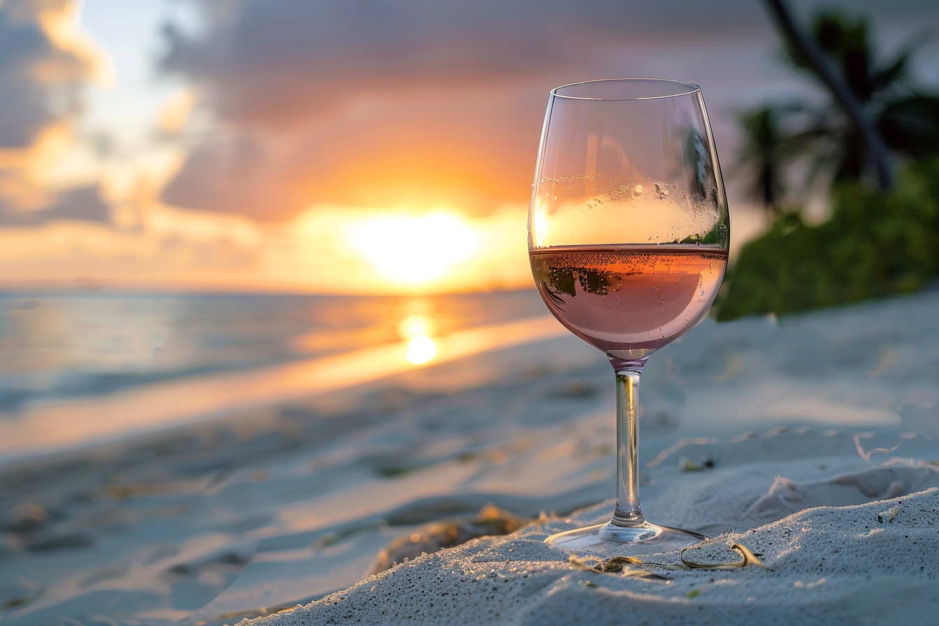 Image gratuite Verre de vin rosé sur une plage 1