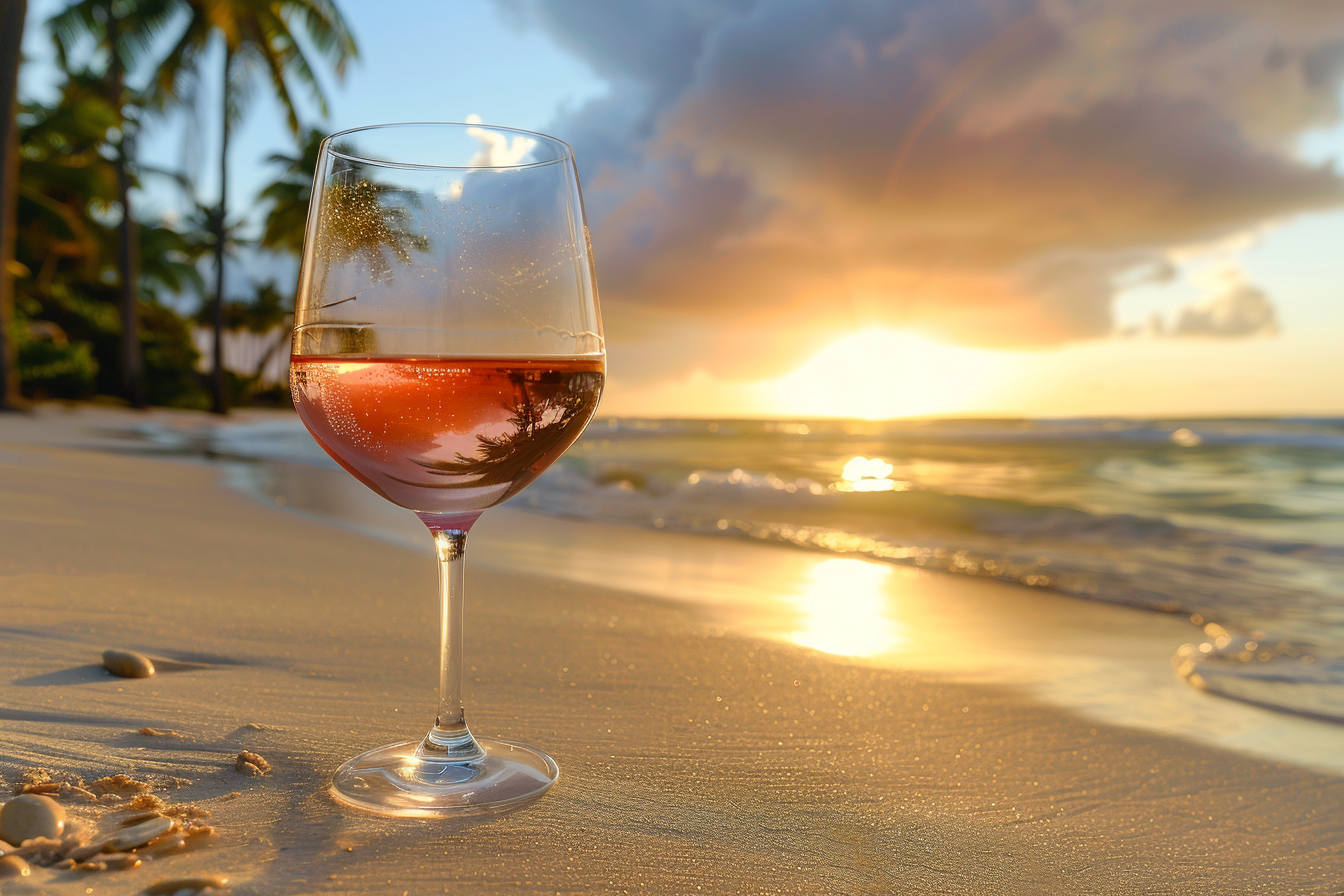Image gratuite Verre de vin rosé sur une plage 2