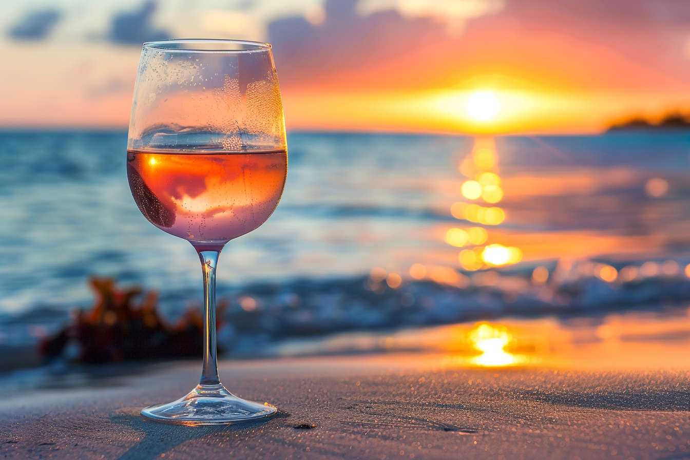 Image gratuite Verre de vin rosé sur une plage 3