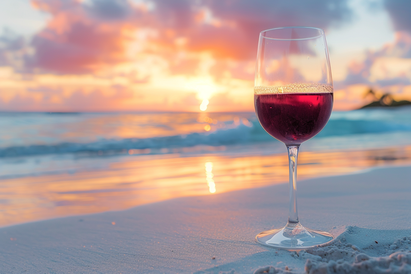 Image gratuite Verre de vin rouge sur une plage 11