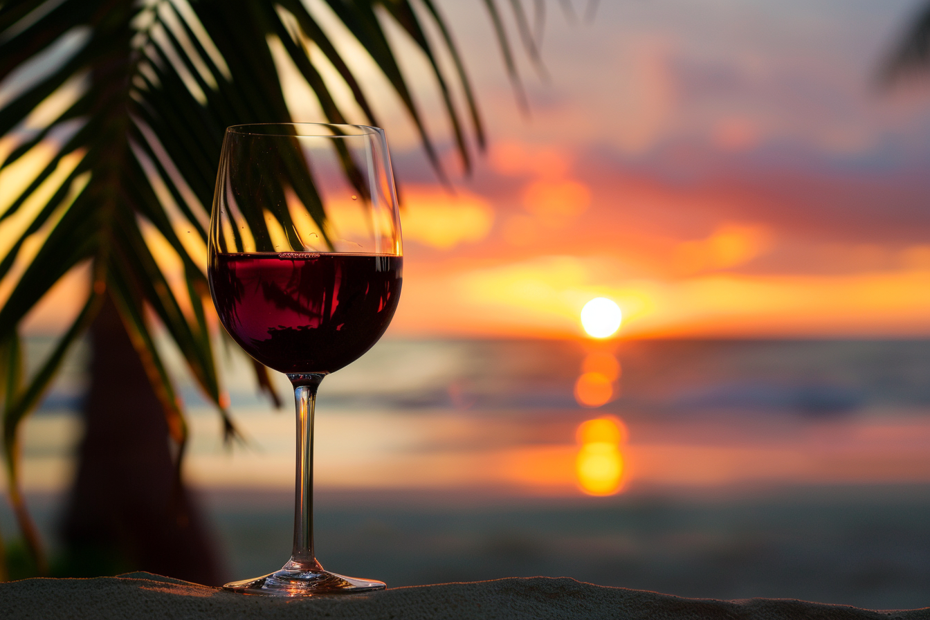 Image gratuite Verre de vin rouge sur une plage 2