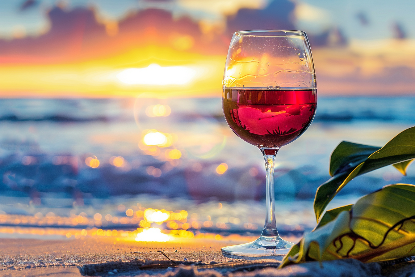 Image gratuite Verre de vin rouge sur une plage 4
