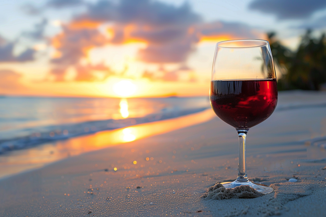 Image gratuite Verre de vin rouge sur une plage 5
