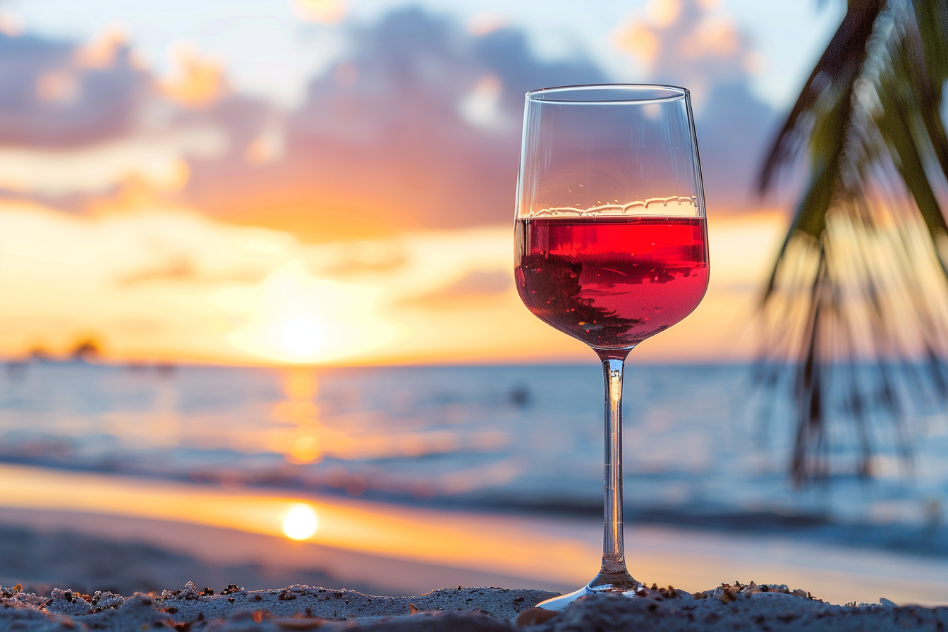 Image gratuite Verre de vin rouge sur une plage 6