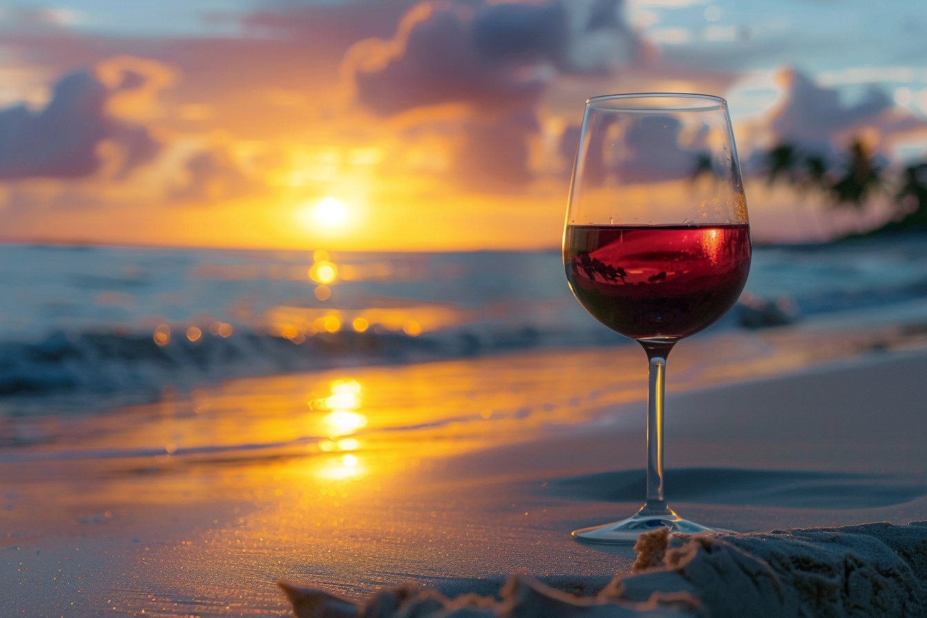 Image gratuite Verre de vin rouge sur une plage 7